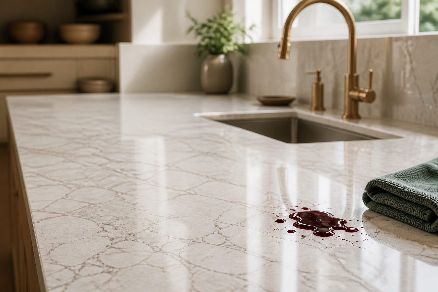 Marble kitchen surface with a spill