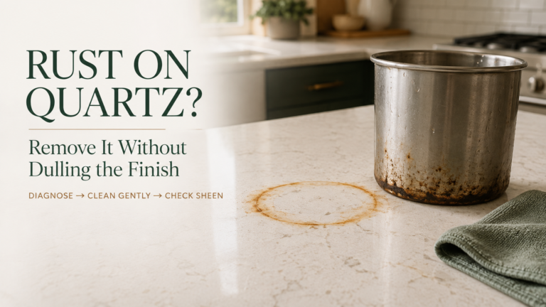 Remove rust stain from quartz countertop safely without dulling the finish