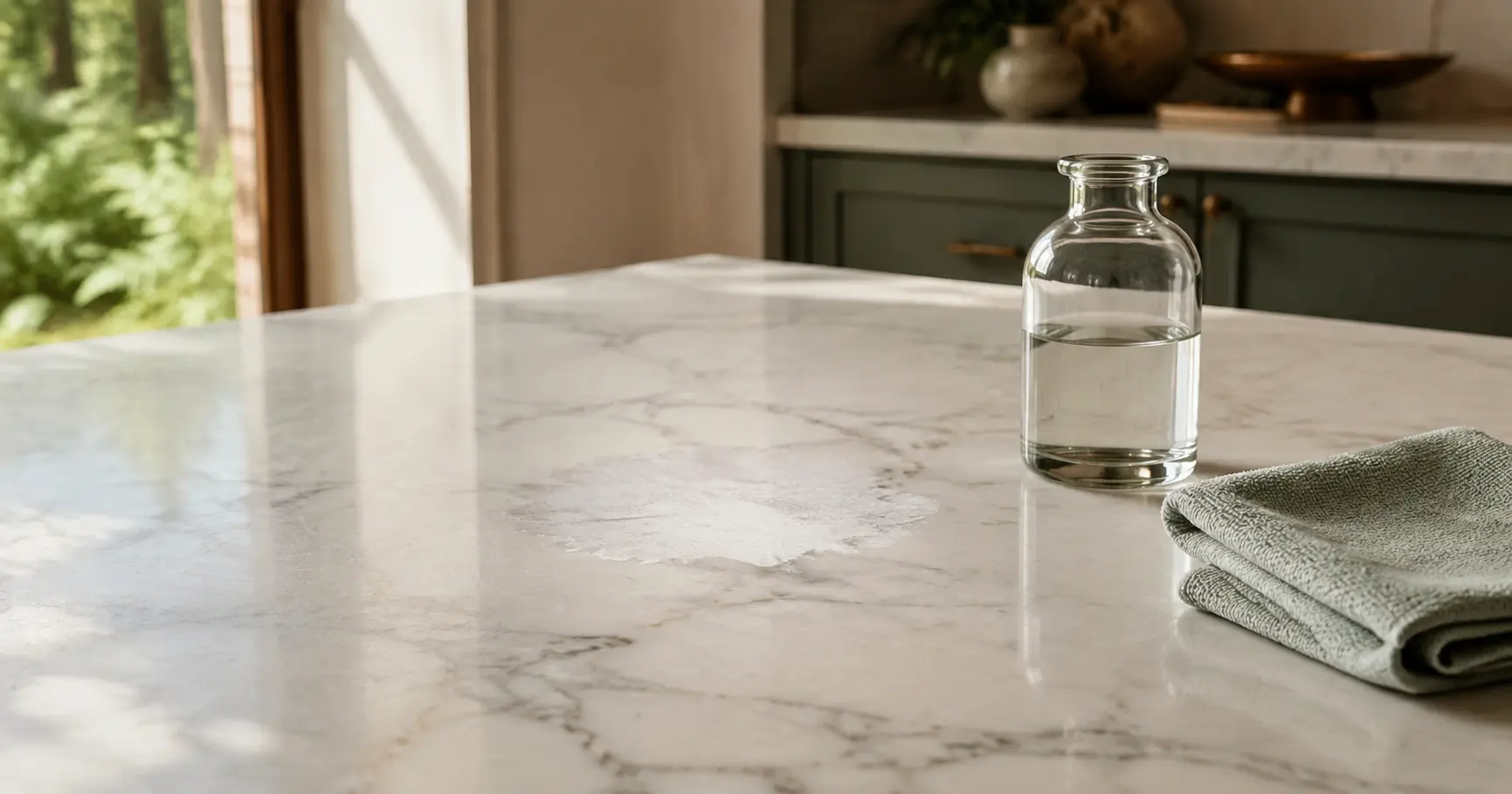 Vinegar etch mark on marble before repair
