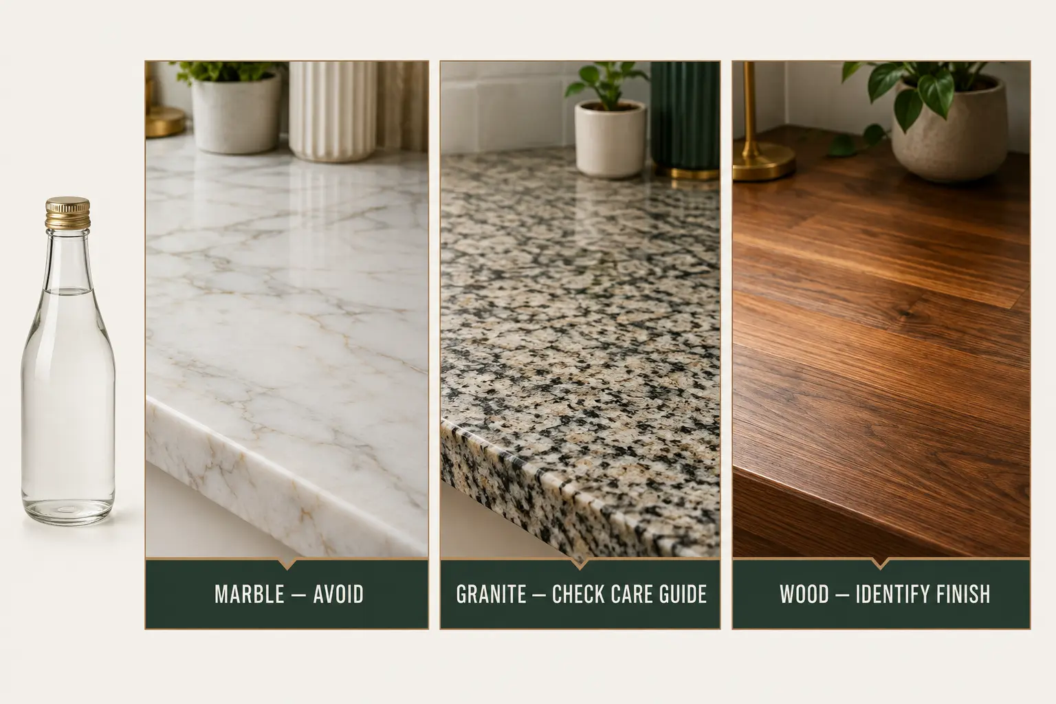 White vinegar compatibility comparison for marble granite and finished wood