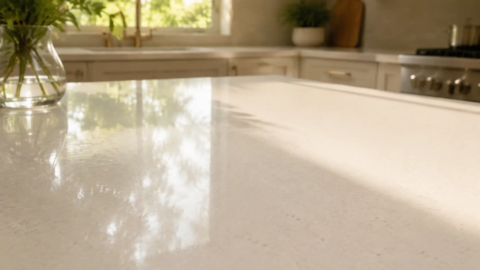 How to clean quartz countertops with cleaner haze visible in angled light