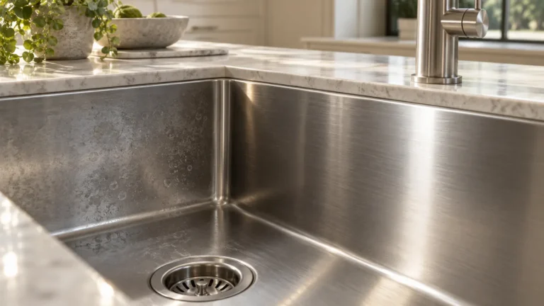 How to clean stainless steel sink with cloudy film beside a clean dry area