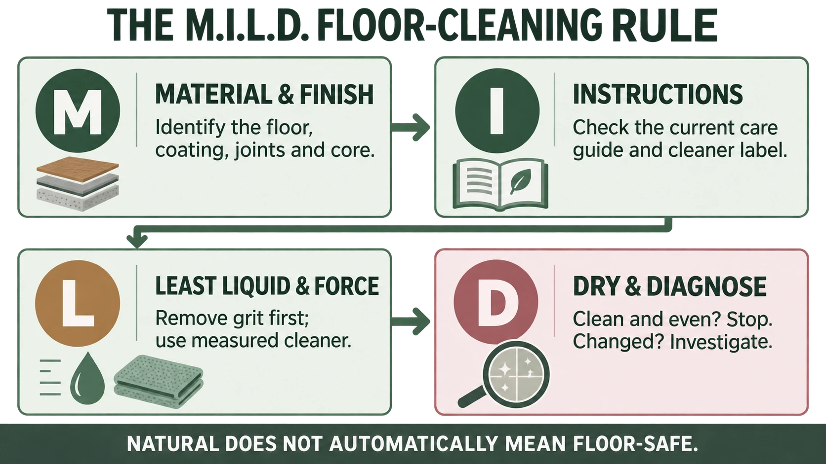MILD decision method for natural floor cleaning