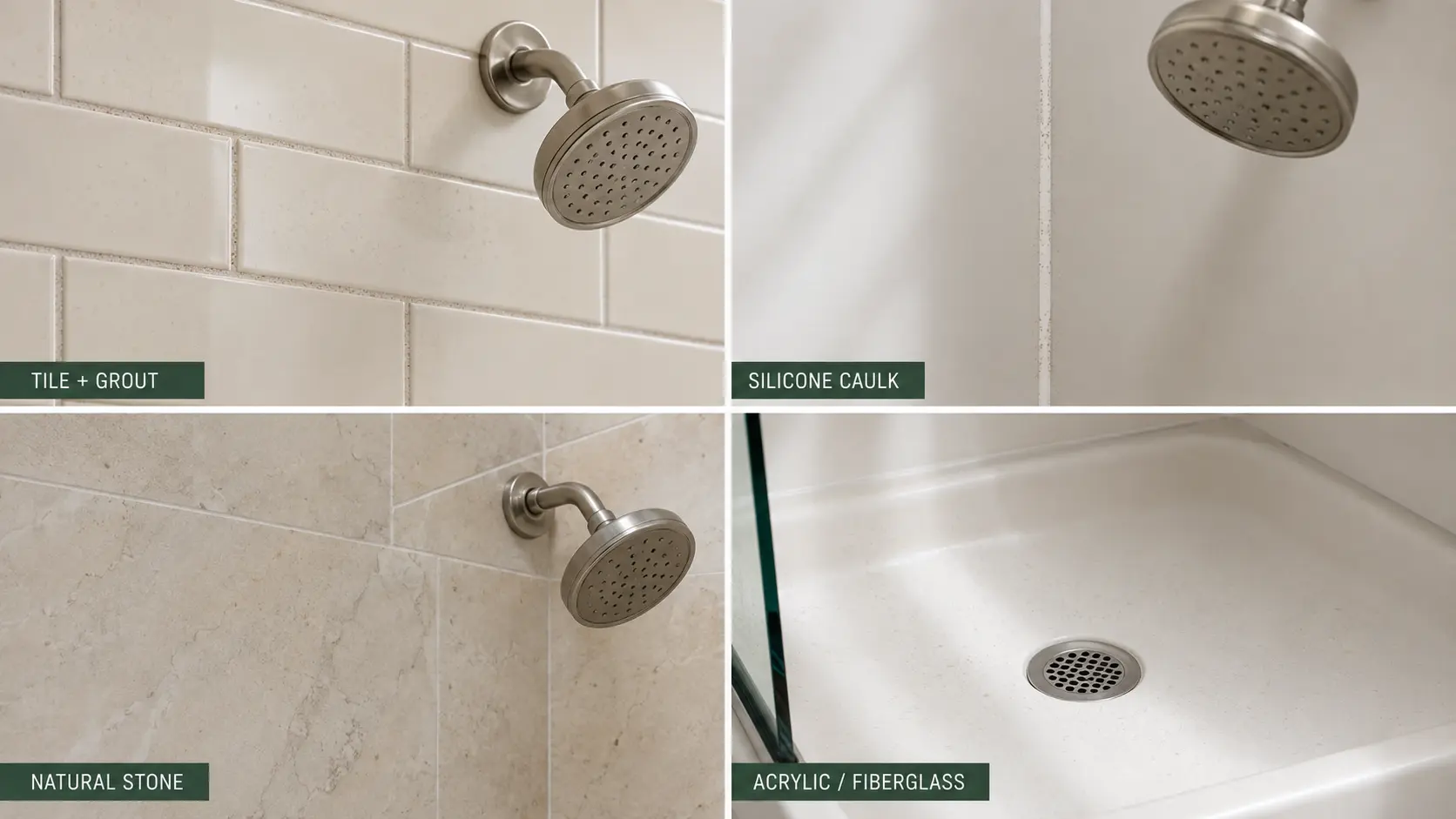 Shower mold locations on tile grout silicone caulk natural stone and acrylic