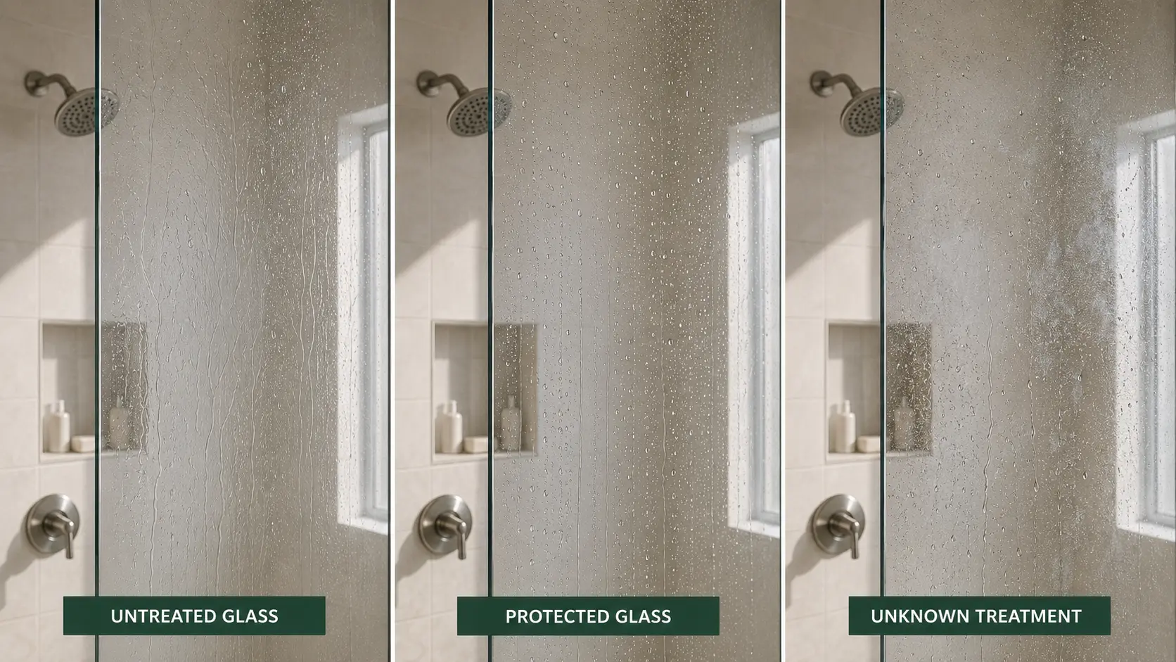 Untreated protected and unknown coating conditions on shower glass